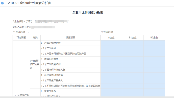 A10051 企業(yè)可比性因素分析表